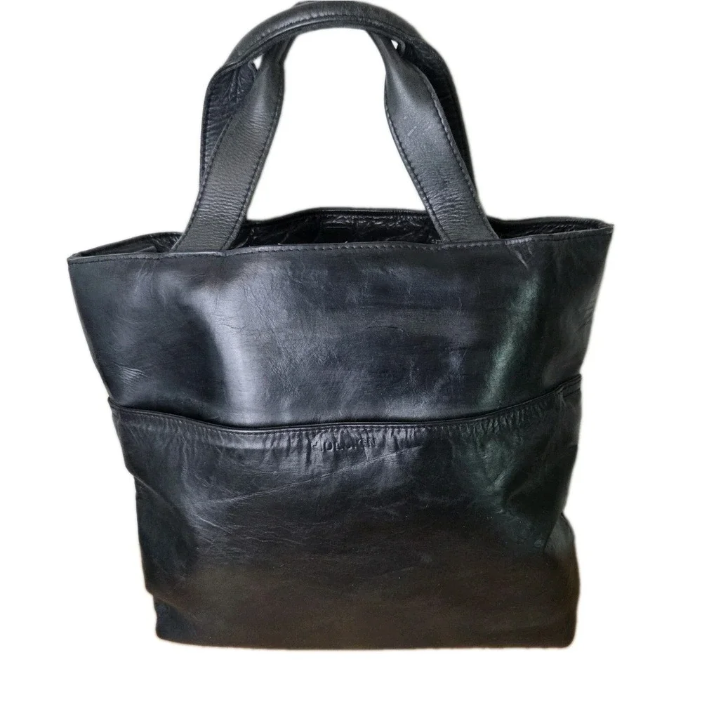 Hidesign Black Leather Tote Bag Shoulder Purse Large Satchel Convertible...
